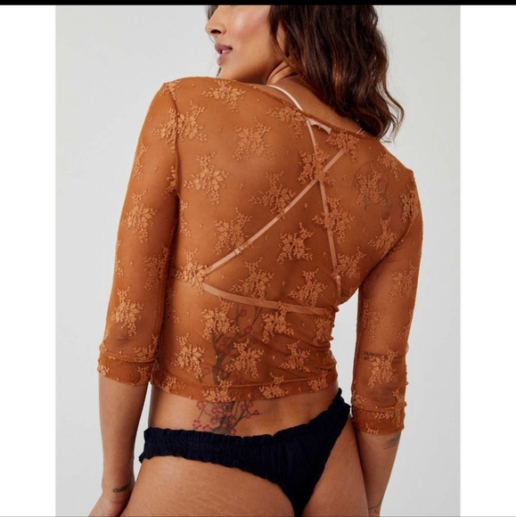 Free People Lost in Lace Cardi / Bright Cider - Picture 3 of 15